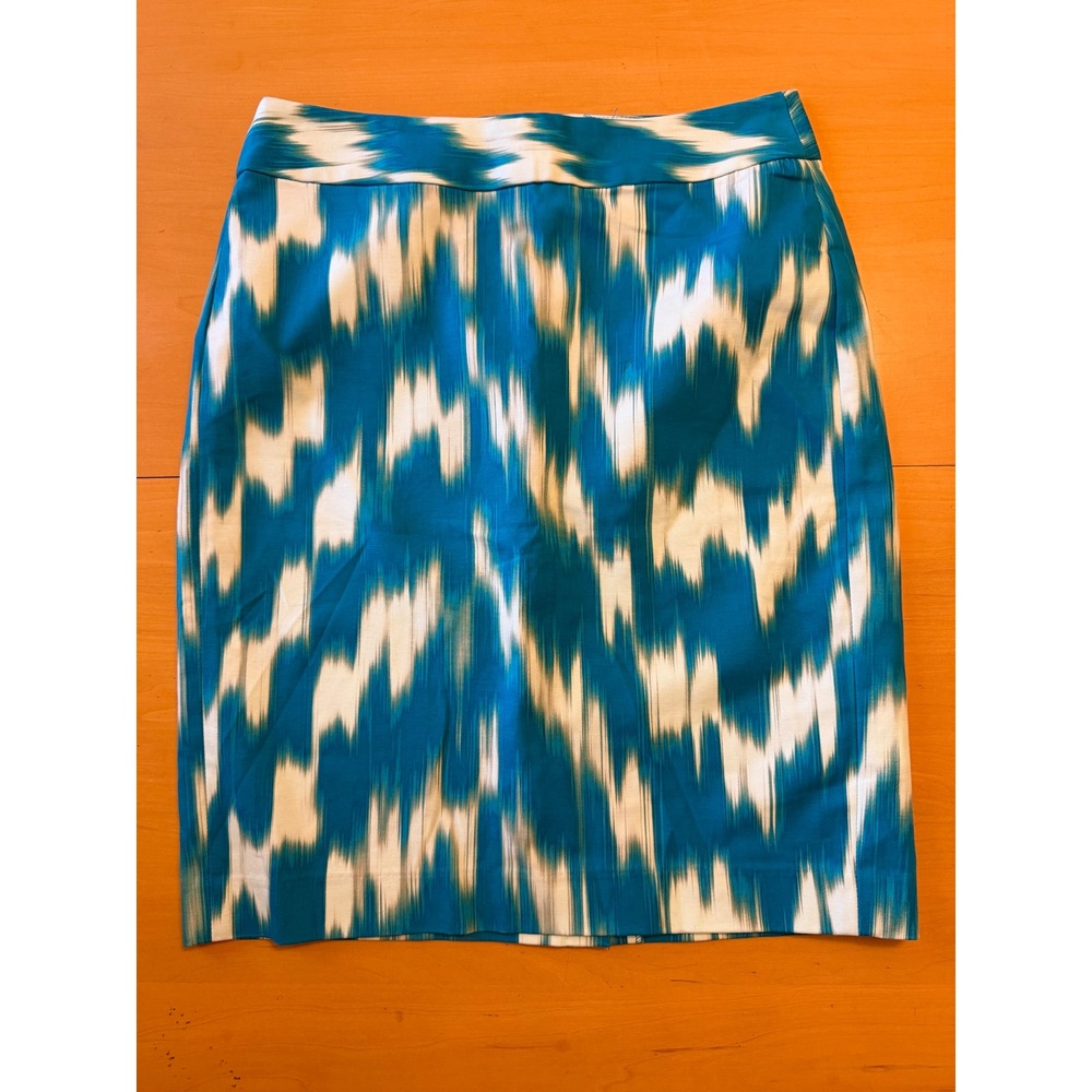 Banana Republic Blue White Ikat Print Pencil Skirt Cotton Stretch Size 4